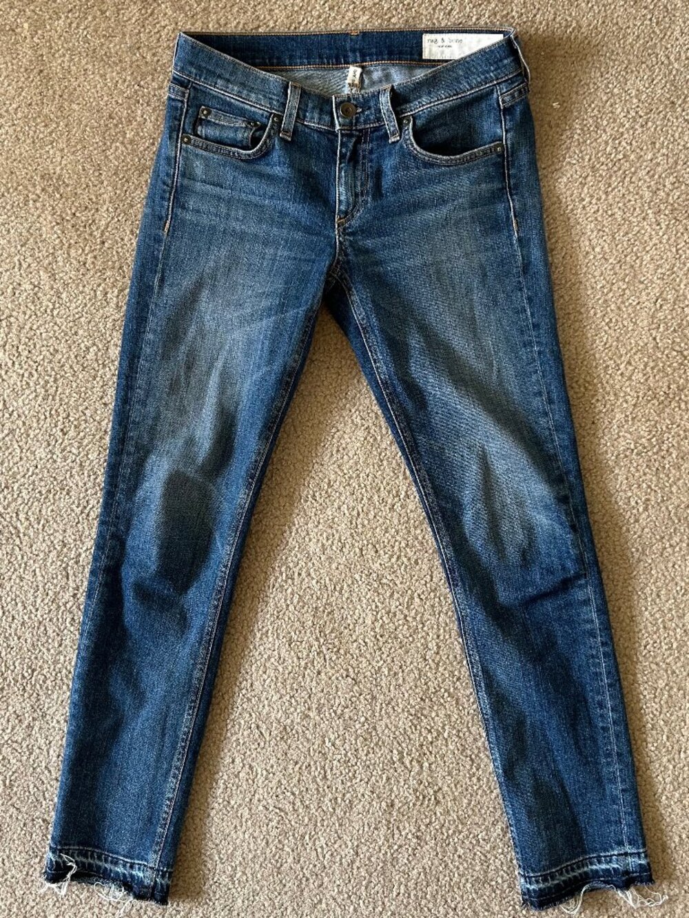 RAG & BONE Dre Slim Boyfriend Capri Jeans Medium Wash Step Raw Hem 24
